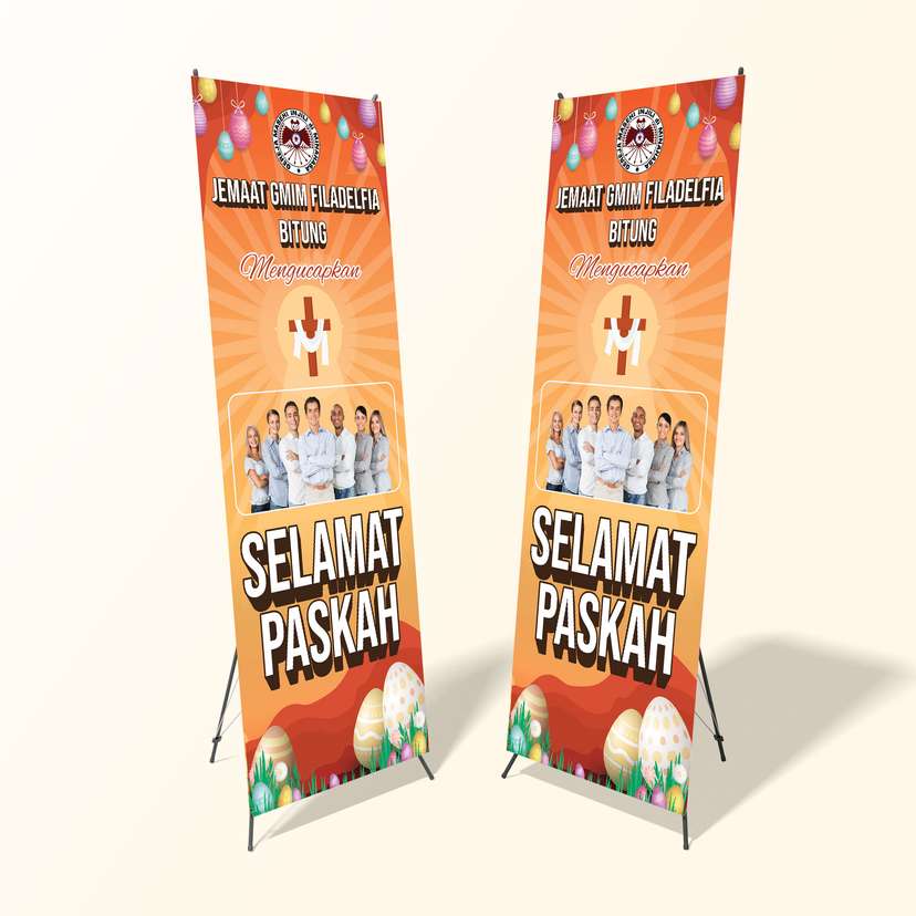 X Banner Paskah Desain Simple Warna Orange - Image 1