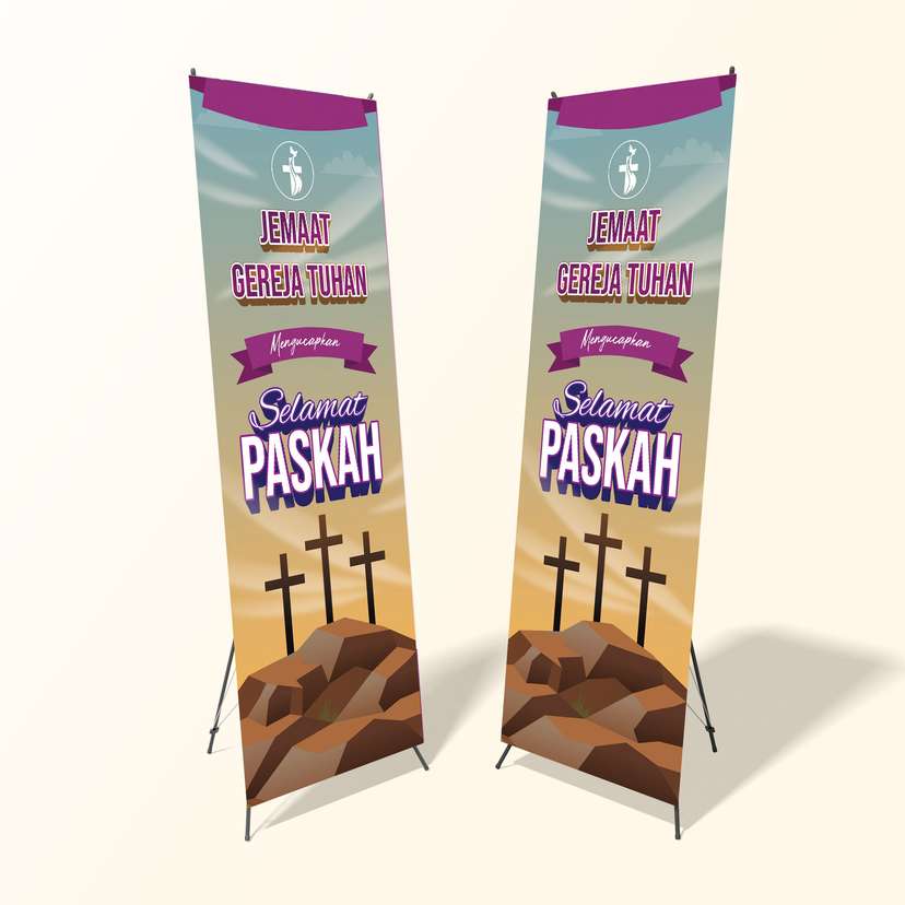 X Banner Paskah Tema Warna Coklat Biru - Image 1