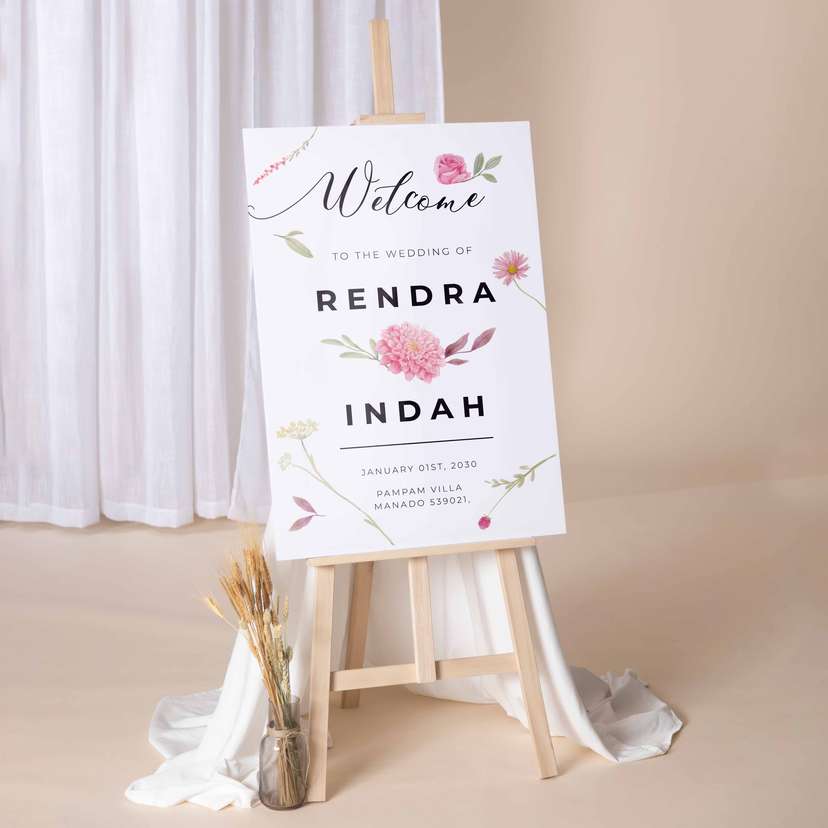 Wedding Welcome Sign Bertema Floral Lembut & Modern - Image 1