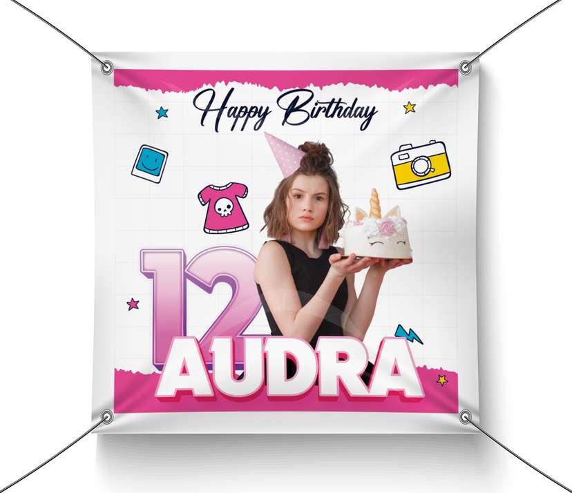 Baliho Ulang Tahun Tema Putih Pink - Image 1