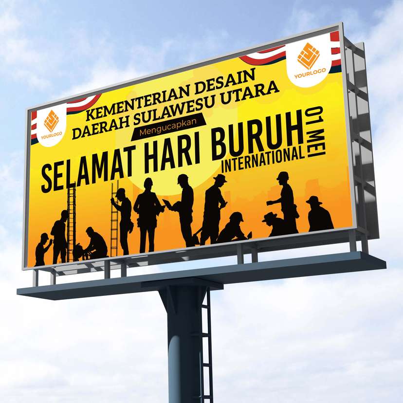 	Baliho Ucapan Selamat Hari Buruh Tema Warna Kuning - Image 1