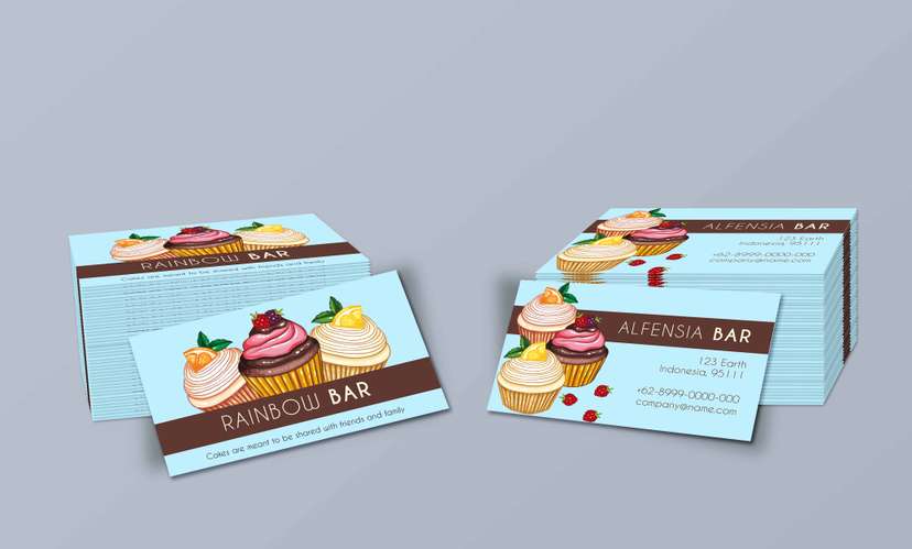 Kartu Nama Cupcake Shop Warna-warni Ceria dengan Ilustrasi Dessert Manis - Image 2