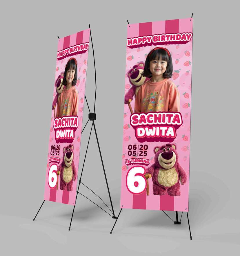 Banner Ulang Tahun Tema Lotso Pink - Image 1