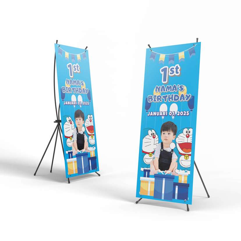 X Banner Ulang Tahun Kartun Anime Biru Lucu - Image 1