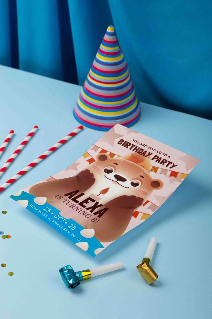 Undangan Ulang Tahun Anak Tema Beruang Lucu dengan Desain Ceria - Image 1