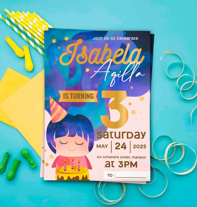 Undangan Ulang Tahun Anak dengan Tema Kartun Imut - Image 1