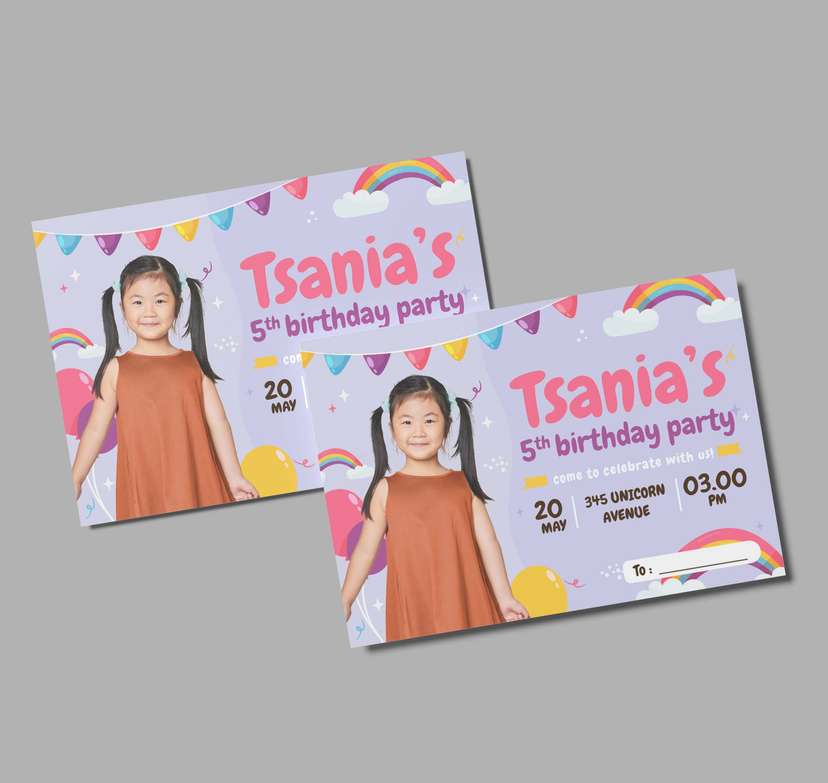 Undangan Ulang Tahun Ceria dengan Tema Pelangi dan Balon - Image 1