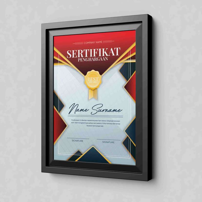 Sertifikat Penghargaan Perusahaan dengan Desain Mewah Merah & Emas - Image 1