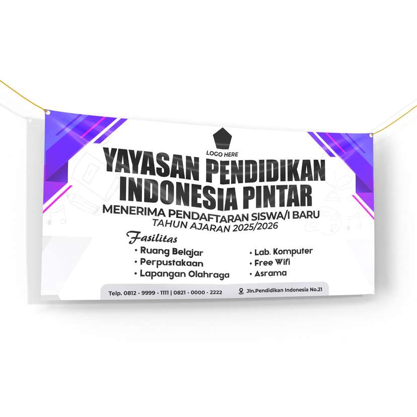 Banner Sekolah Penerimaan dan Pendaftaran Murid Baru Dengan Perpaduan Warna Ungu Dan Putih - Image 1