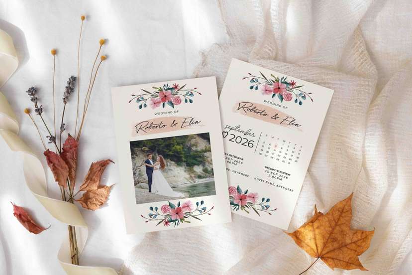 Undangan Pernikahan Elegan dengan Sentuhan Bunga dan Kalender - Image 2