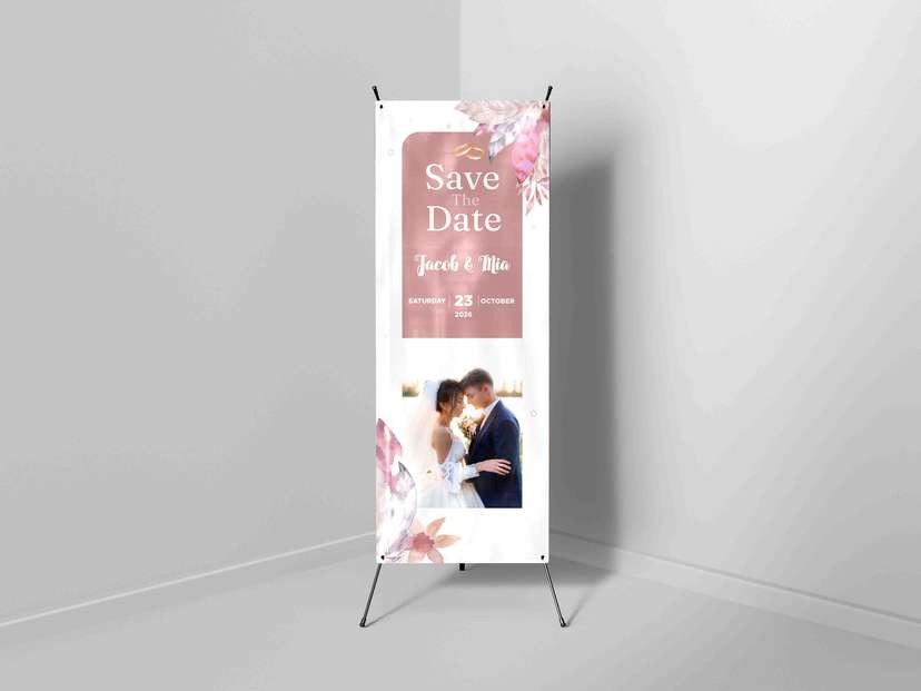 X-Banner Save The Date Pernikahan Tema Floral Soft Pink dan Foto Romantis - Image 1