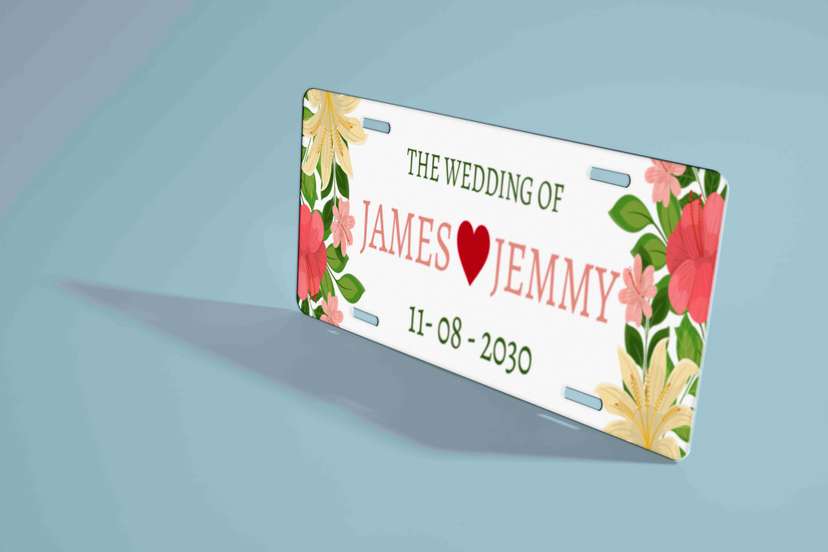 Plat Wedding Floral Ceria dengan Nama Pasangan dan Tanggal Pernikahan - Image 1