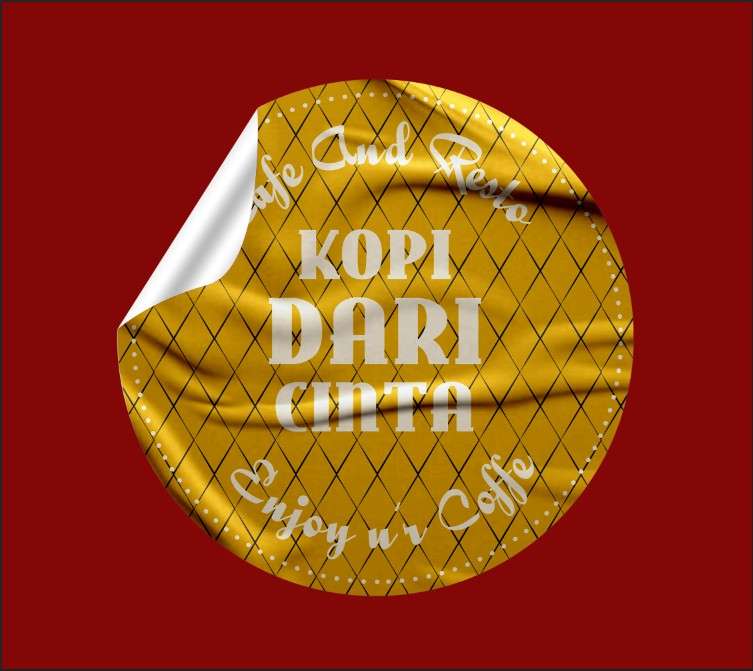 Design Sticker with Yellow Diamond Pattern and Coffee Theme - Image 1