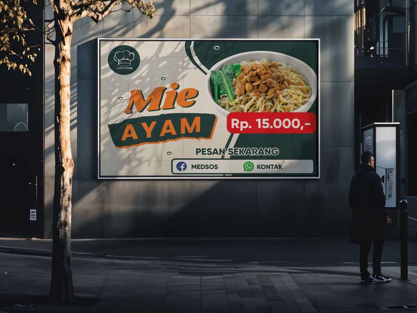 Baliho Mie Ayam Hijau Elegan dan Menggoda - Image 1