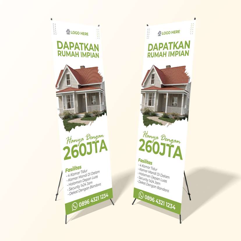 	X Banner Promo Perumahan / Rumah Murah Dominan Hijau Putih - Image 1