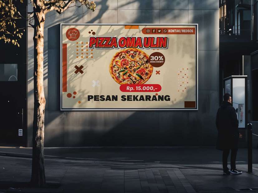 Baliho Pizza thema Kuning Merah Tampilan Menarik - Image 1