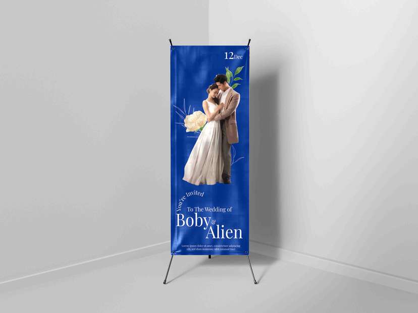 X-Banner Undangan Pernikahan dengan Latar Biru Elegan - Image 1