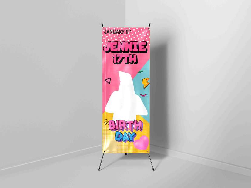X-Banner Ulang Tahun Jennie ke-17 dengan Tema Warna Pop dan Fun Grafis - Image 1