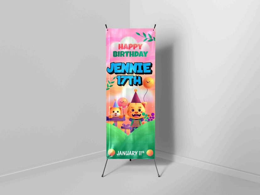 X-Banner Ulang Tahun Jennie ke-17 Tema Kartun Ceria dan Warna Pastel - Image 1