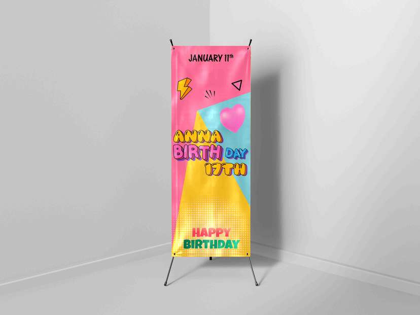 X-Banner Ulang Tahun 17 Tahun Desain Warna Pop Ceria - Image 1