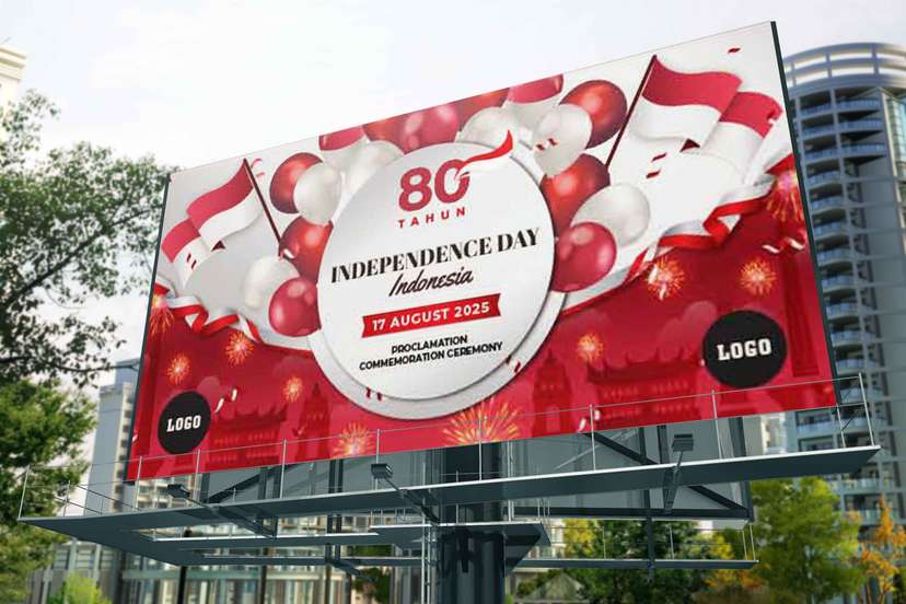 Baliho HUT RI 80 Tahun dengan Desain Balon dan Bendera Meriah - Image 1