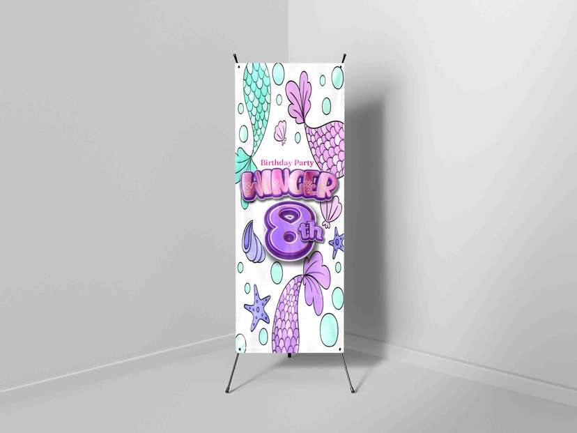 X-Banner Ulang Tahun  Tema Mermaid Warna Pastel - Image 1