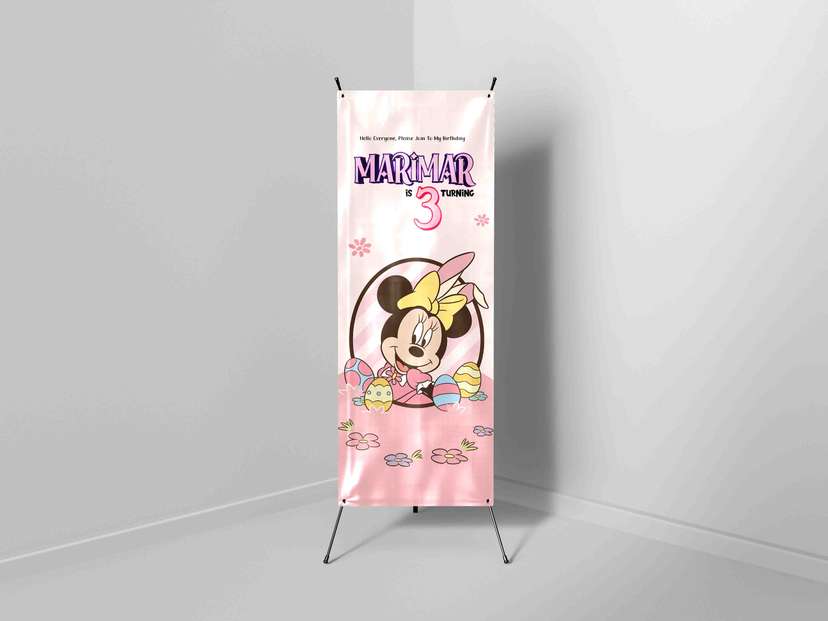 X-Banner Ulang Tahun Anak Mouse Lucu dengan Nuansa Pink Pastel - Image 1