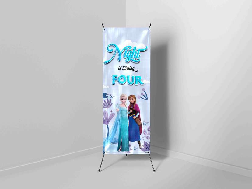 X-Banner Ulang Tahun Anak Tema  Elsa & Anna dalam Nuansa Salju - Image 1