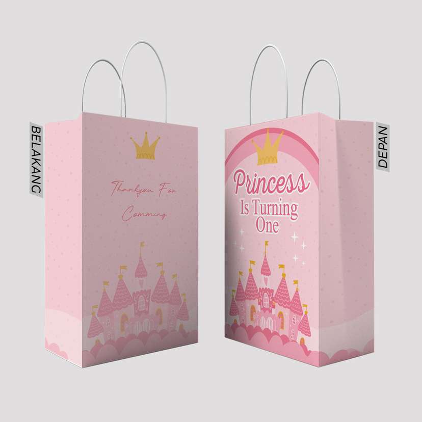 Paper Bag Ulang Tahun Tema Warna Pink Pattern Pink Castle - Image 1