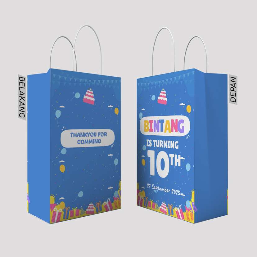 Paper Bag Ulang Tahun Tema Warna Biru Muda Balon - Image 1