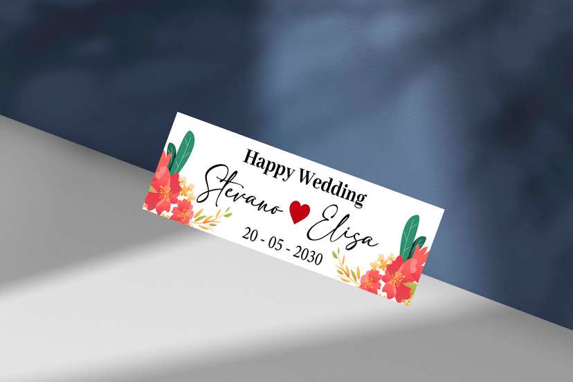 Wedding Plat Ceria dengan Ilustrasi Bunga Oranye dan Merah - Image 1