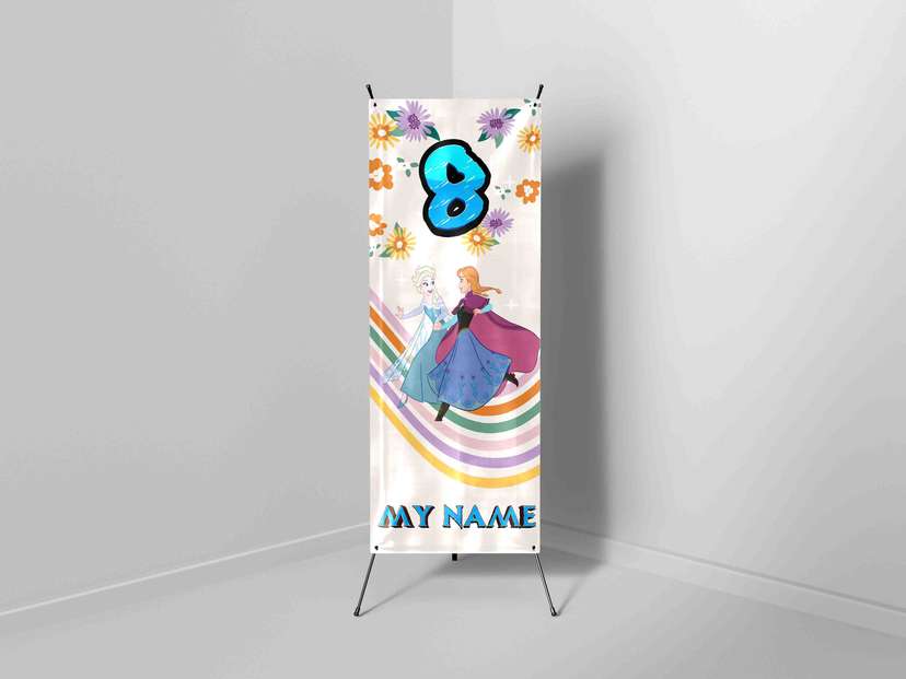 X-Banner Ulang Tahun Anak Tema Elsa Anna dengan Sentuhan Pelangi Ceria - Image 1