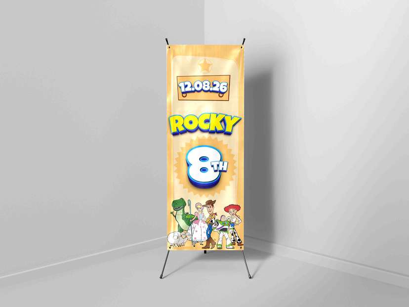 X-Banner Ulang Tahun Anak Tema Cerita Mainan Seru dan Penuh Warna  - Image 1