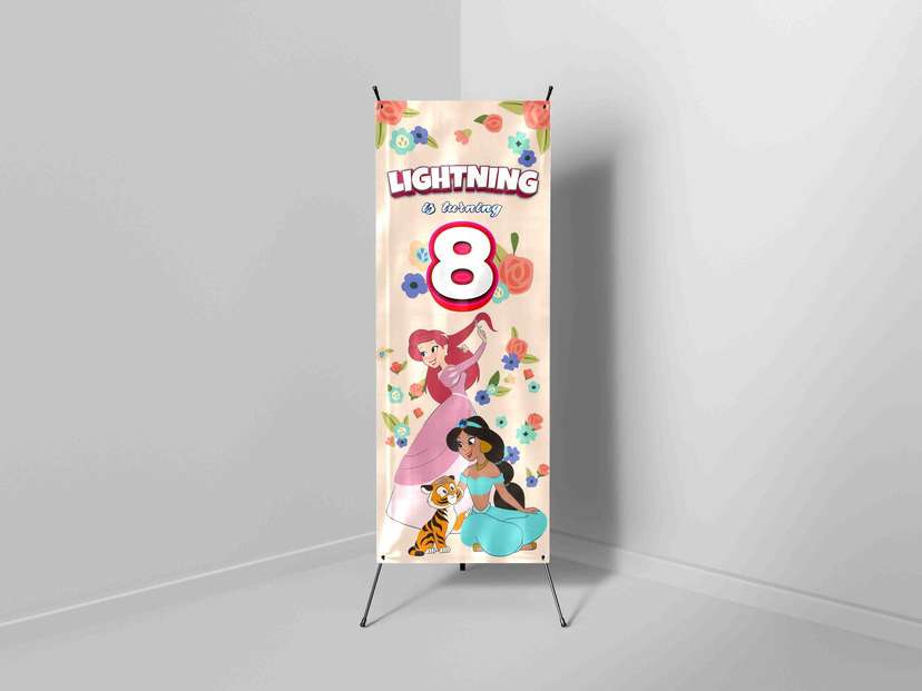 X-Banner Ulang Tahun Anak Tema Princess Jasmine & Ariel Floral - Image 1
