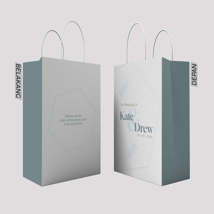 Paper Bag Pernikahan Biru dengan Desain Geometris Di Hiasi Bunga - Image 1