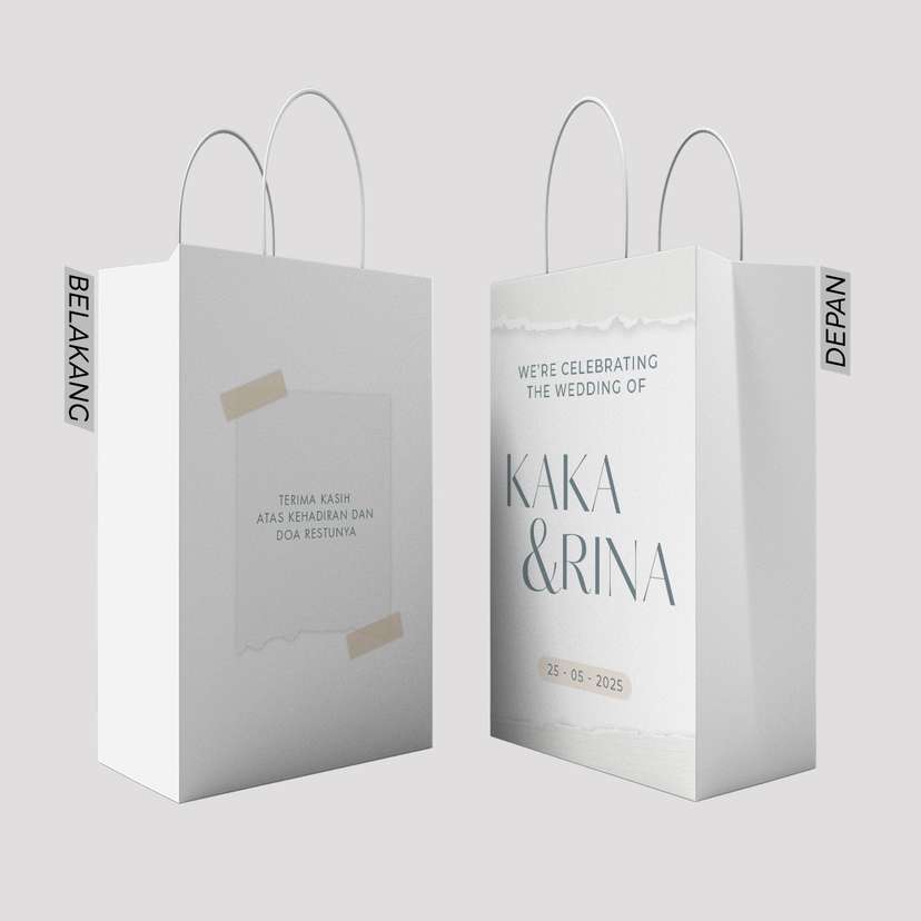 Paper Bag Pernikahan Putih dengan Desain Bunga dan Efek Sobek - Image 1