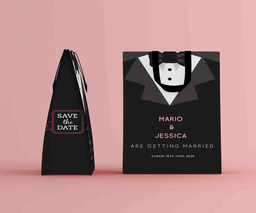 Paper Bag Wedding Couple dengan Desain Gaun dan Jas Pengantin - Image 2