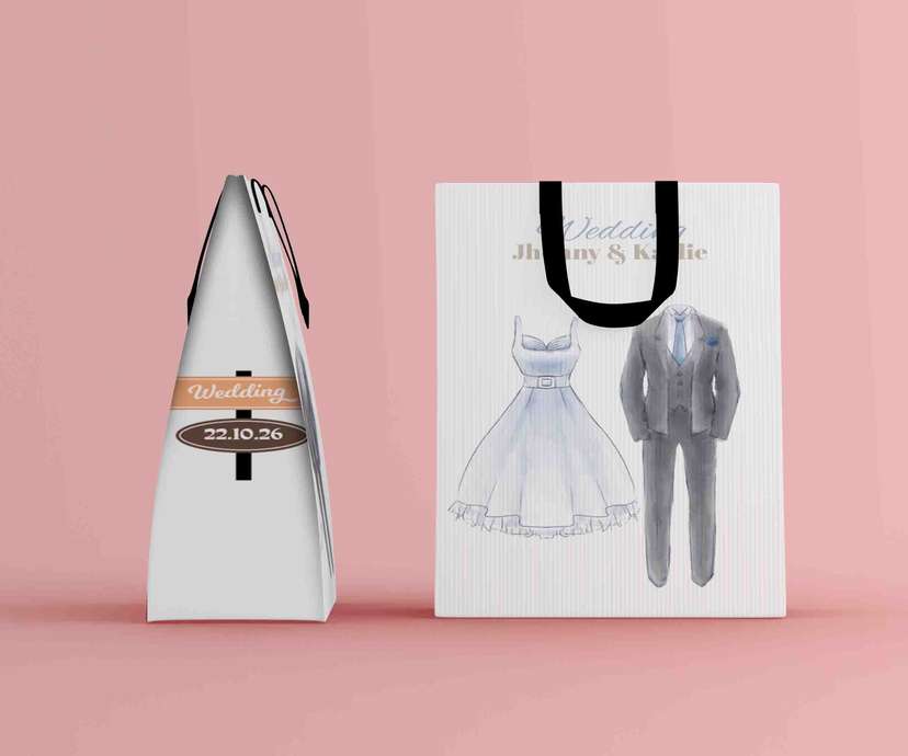 Paper Bag Wedding Minimalis dengan Ilustrasi Gaun & Jas - Image 1