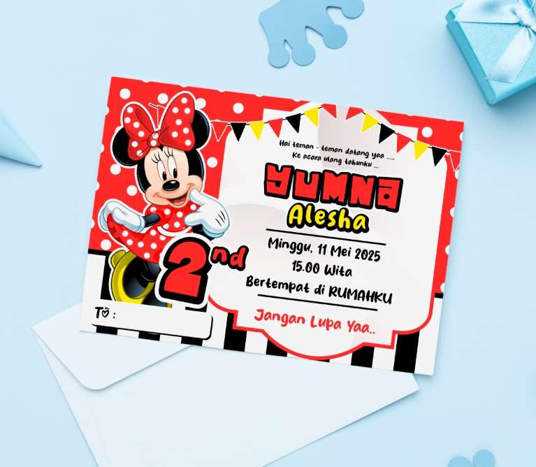 Undangan Ulang Tahun Tema Minnie Mouse - Image 1