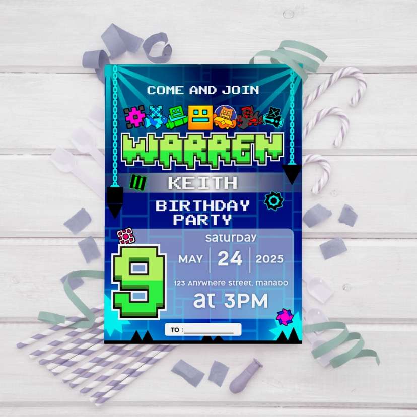 Undangan Ulang Tahun Tema Game Geometry Dash Seru - Image 1
