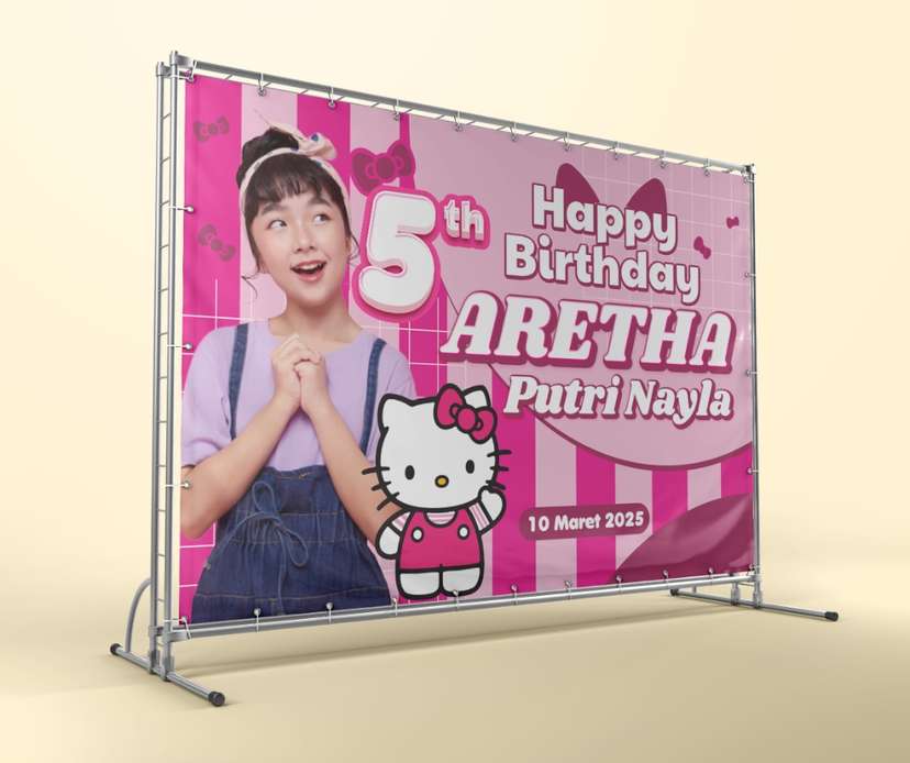 Baliho Ulang Tahun Tema Hello Kitty Warna Pink Ceria - Image 1