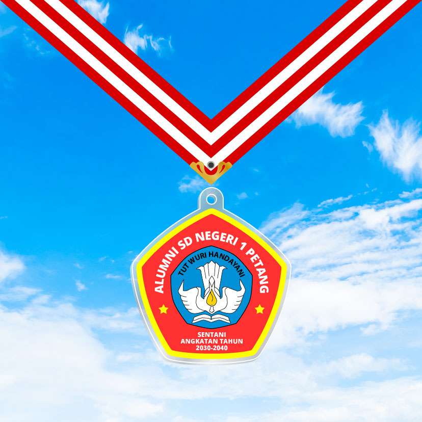 Medali Akrilik Kelulusan/Wisuda Sekolah Tema Merah Kuning🏅  - Image 1