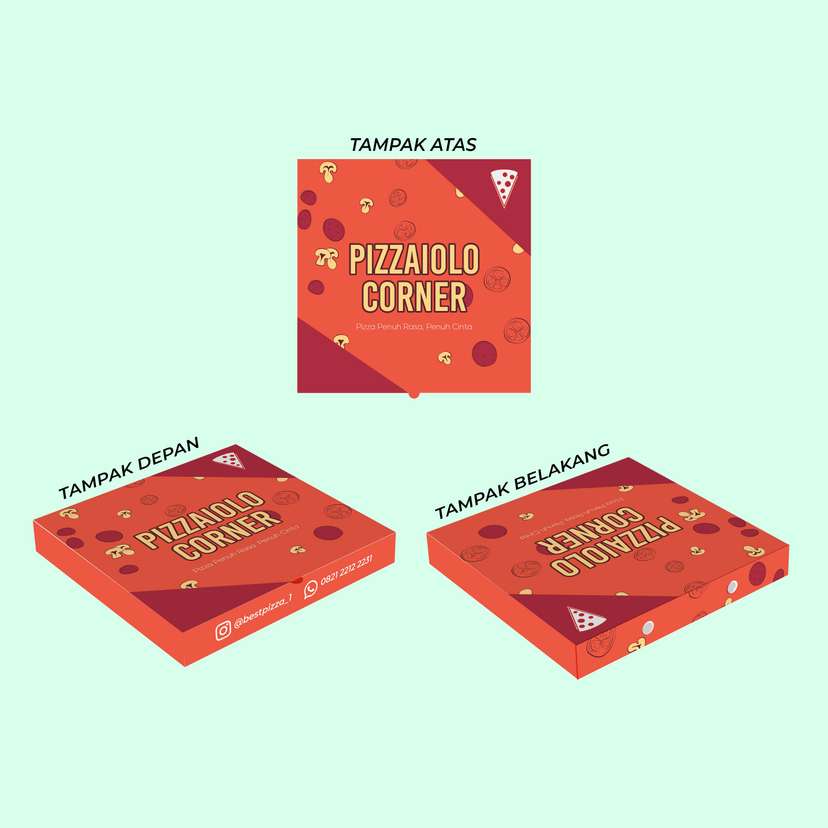 Box Packaging Makanan Pizza Dengan Tema Warna Orange Merah - Image 1