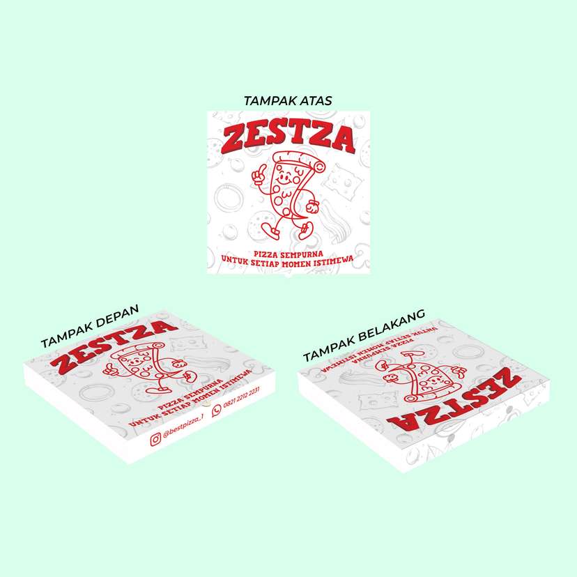 Box Packaging Makanan Pizza Dengan Tema Putih dan Merah - Image 1