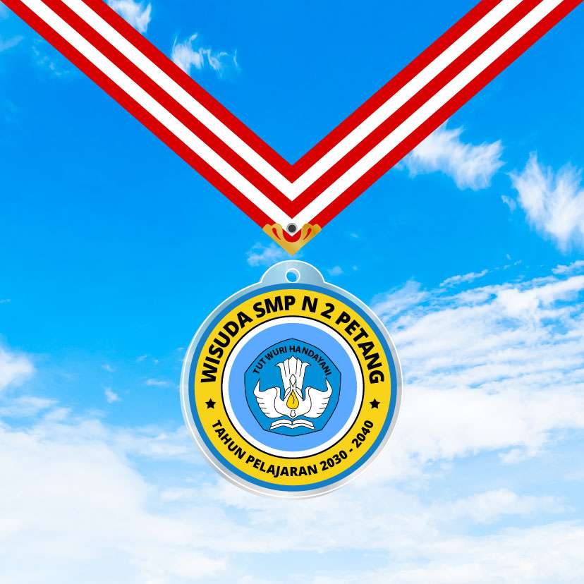 Medali Akrilik Kelulusan/Wisuda Sekolah Tema Biru Kuning🏅  - Image 1