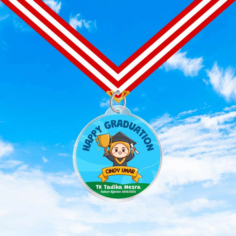 Medali Akrilik Kelulusan/Wisuda Sekolah Lucu - Tema Biru 🏅  - Image 1