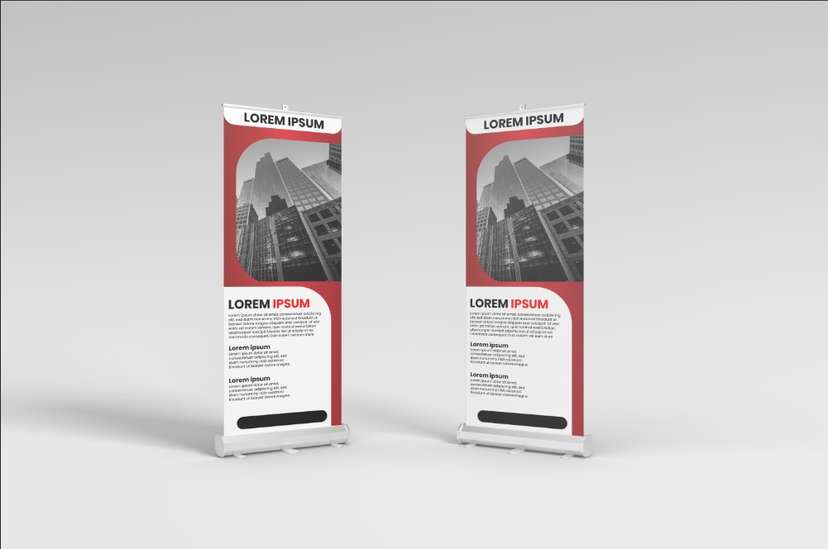 Banner Monokrom Elegan dengan Aksen Merah untuk Branding Perusahaan - Image 1