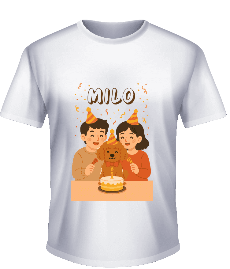 Kaos Ulang Tahun Anjing dengan Ilustrasi Keluarga - Image 1