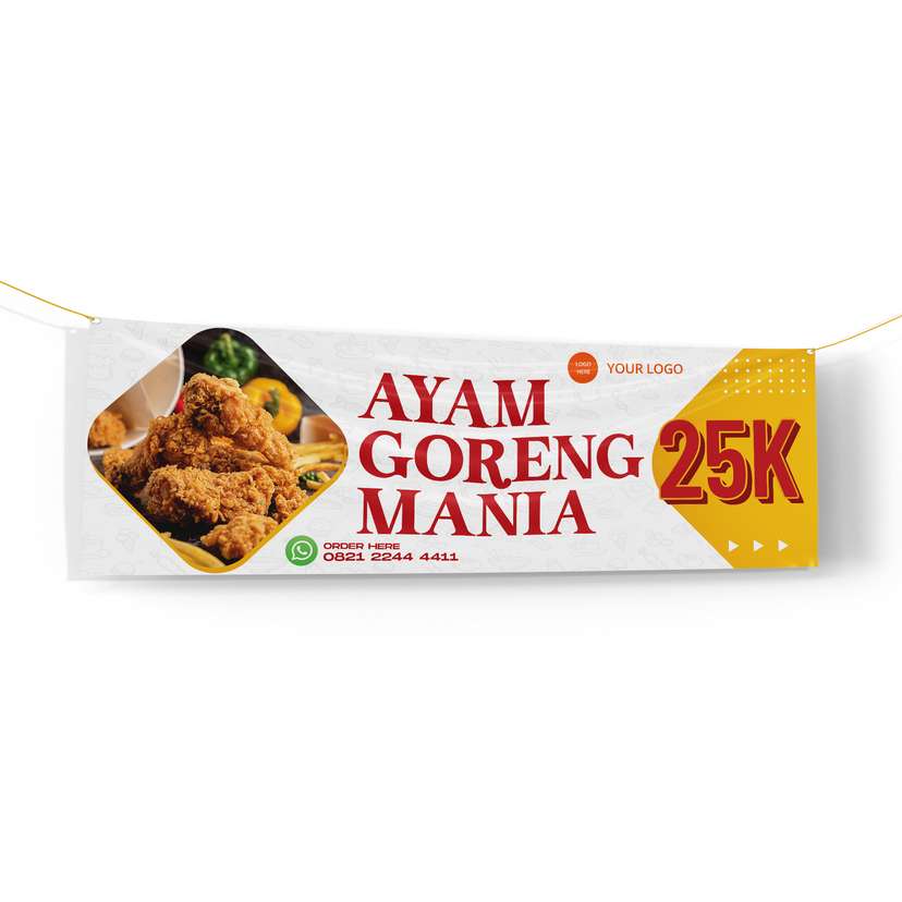 Banner Makanan Ayam Goreng Elegan Abu dan Emas - Image 1