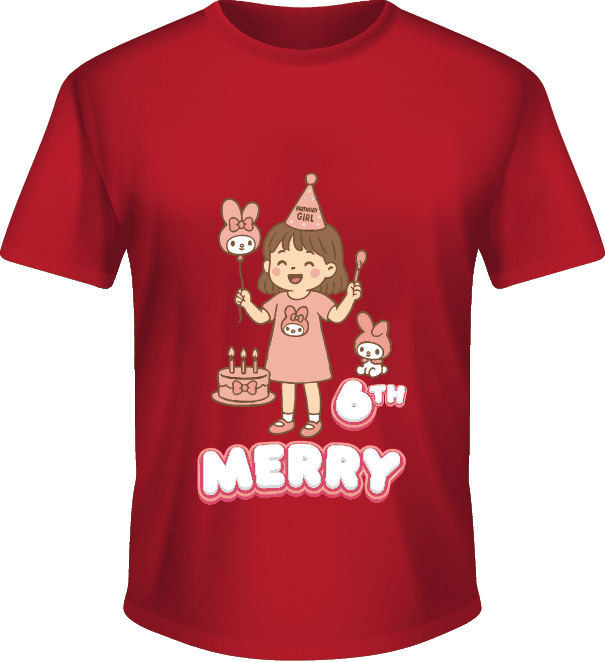 Kaos Ulang Tahun Anak Perempuan 6 Tahun dengan Tema My Melody - Image 1